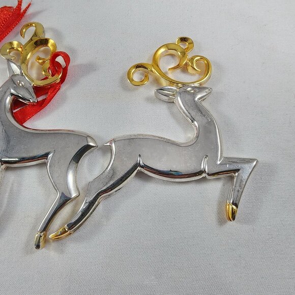 Vintage Lenox Silver Reindeer Christmas Ornaments Set Holiday Decor Gold Tone - Picture 2 of 8